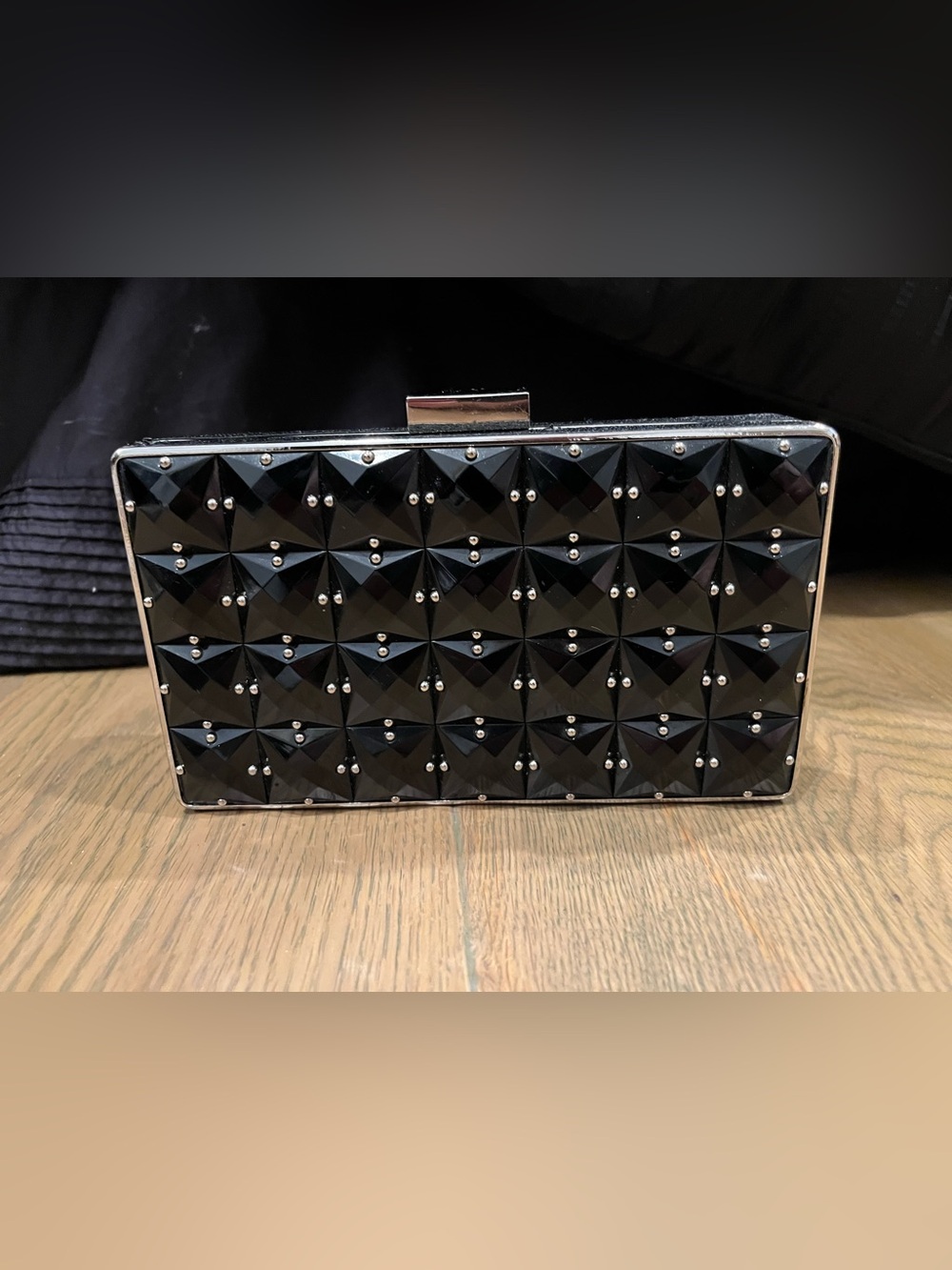 Black Studded Geometric Box Clutch Evening Bag Nine West